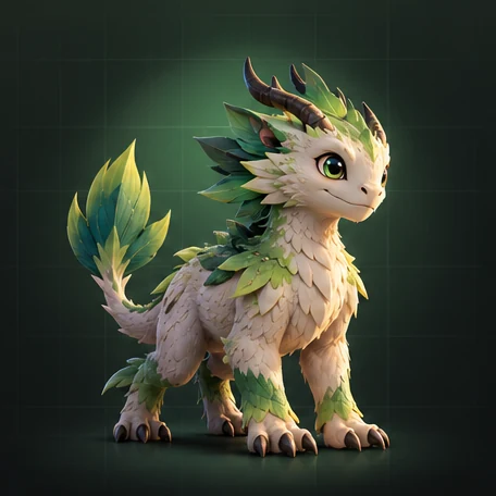 Generated leaf-maned dragon creature with antlers and a feathered tail